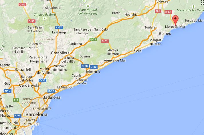 Lloret de mar from Barcelona map