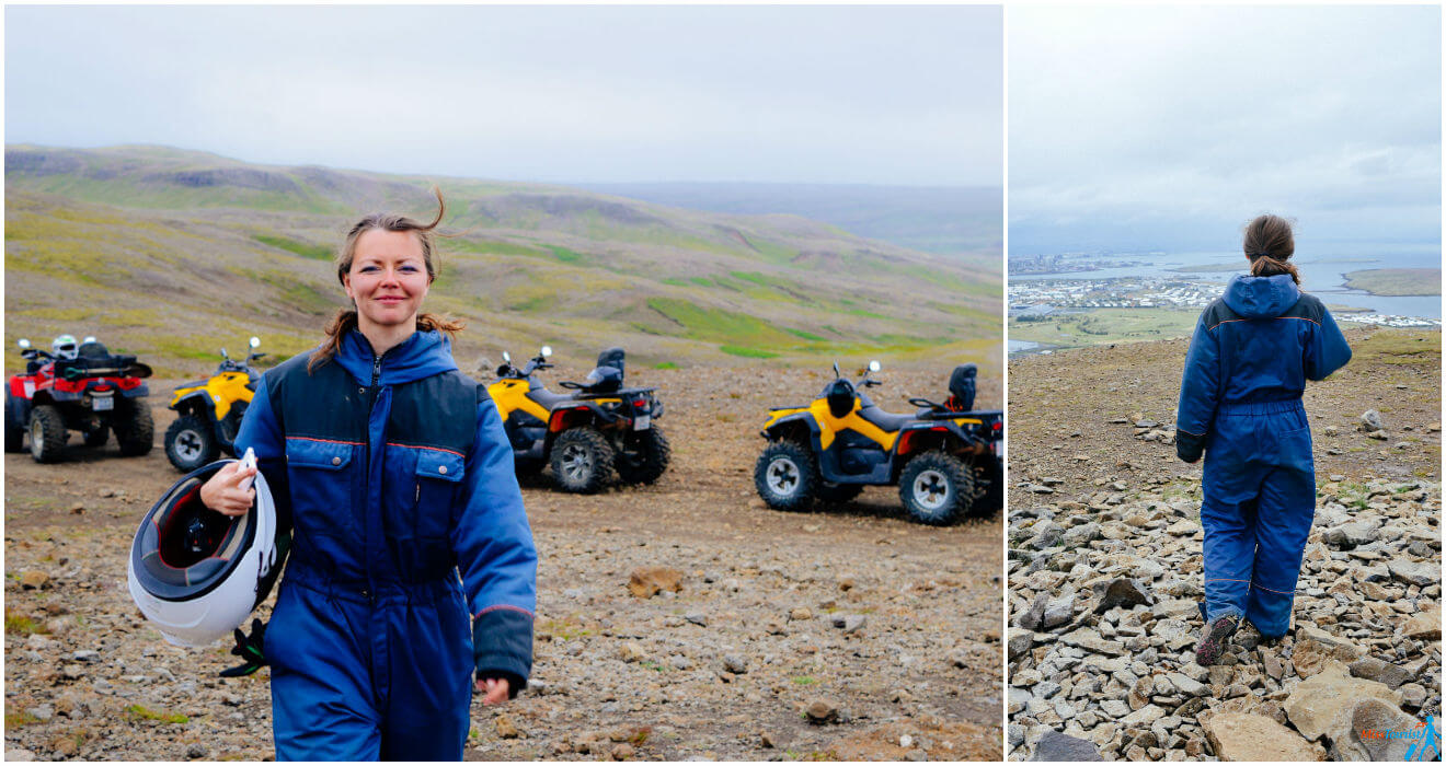 girl and ATVs on background