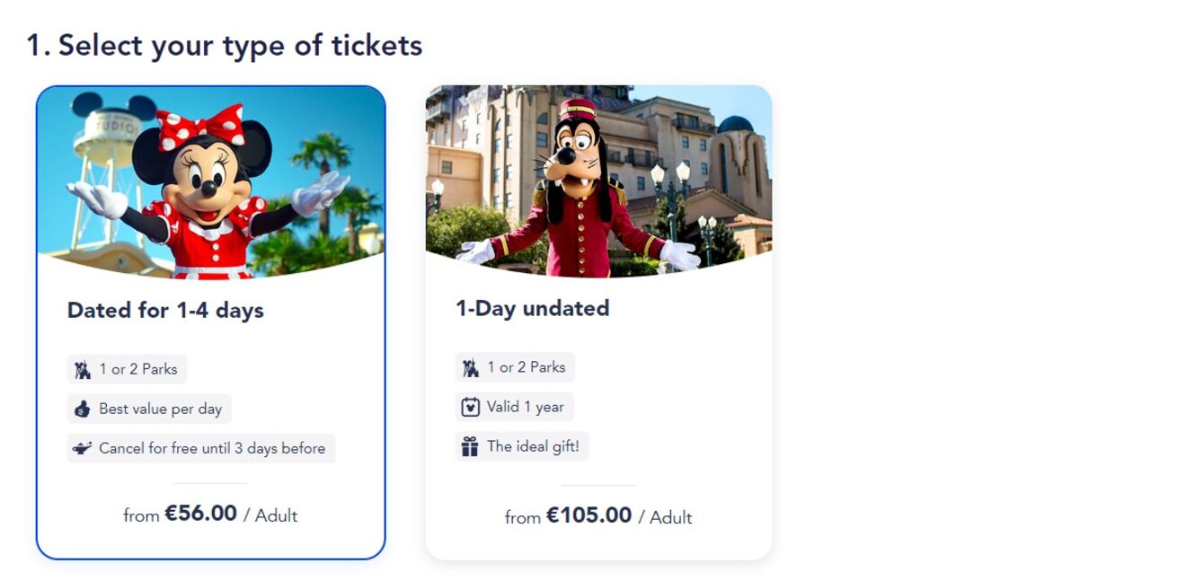 types of tickets available on a website