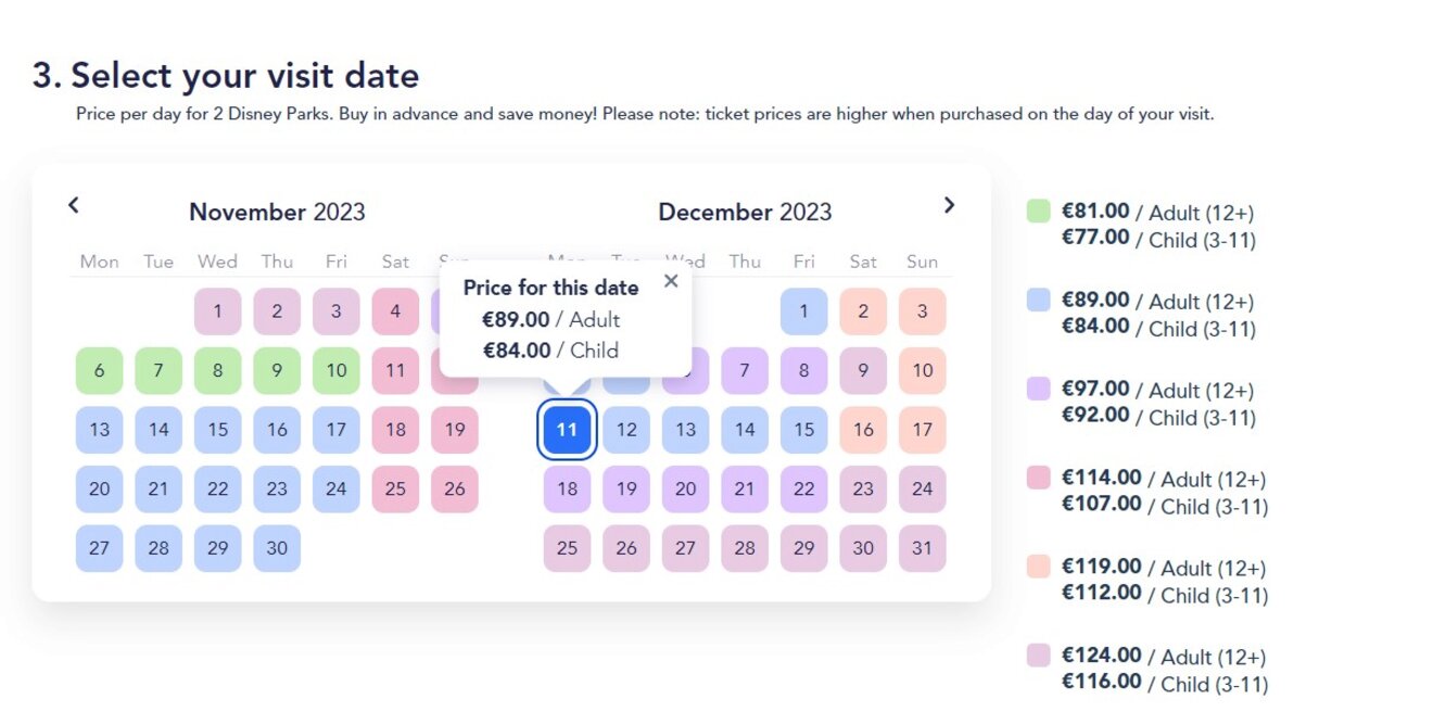 date selection to buy tickets on a website
