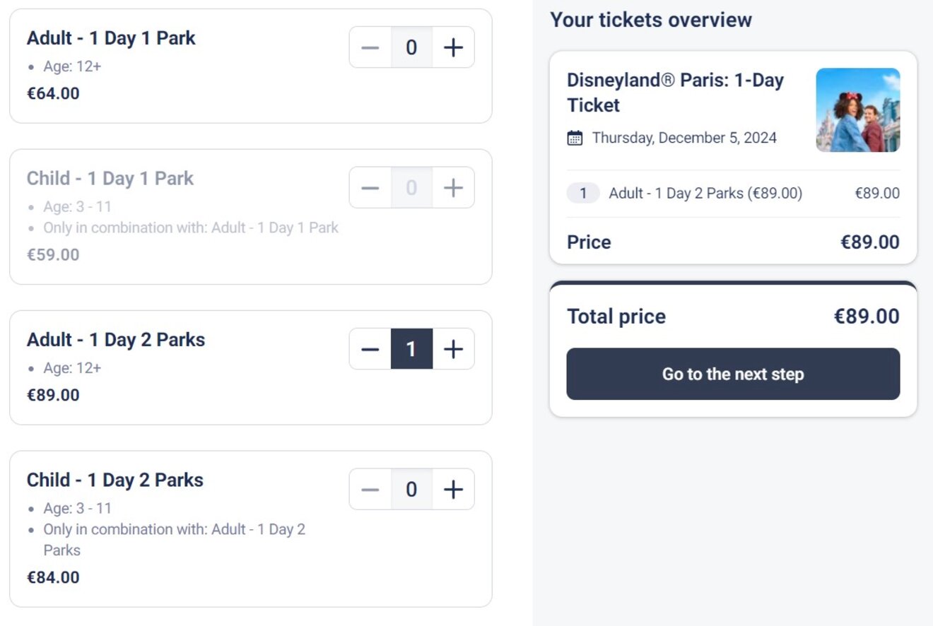 selection of types of tickets