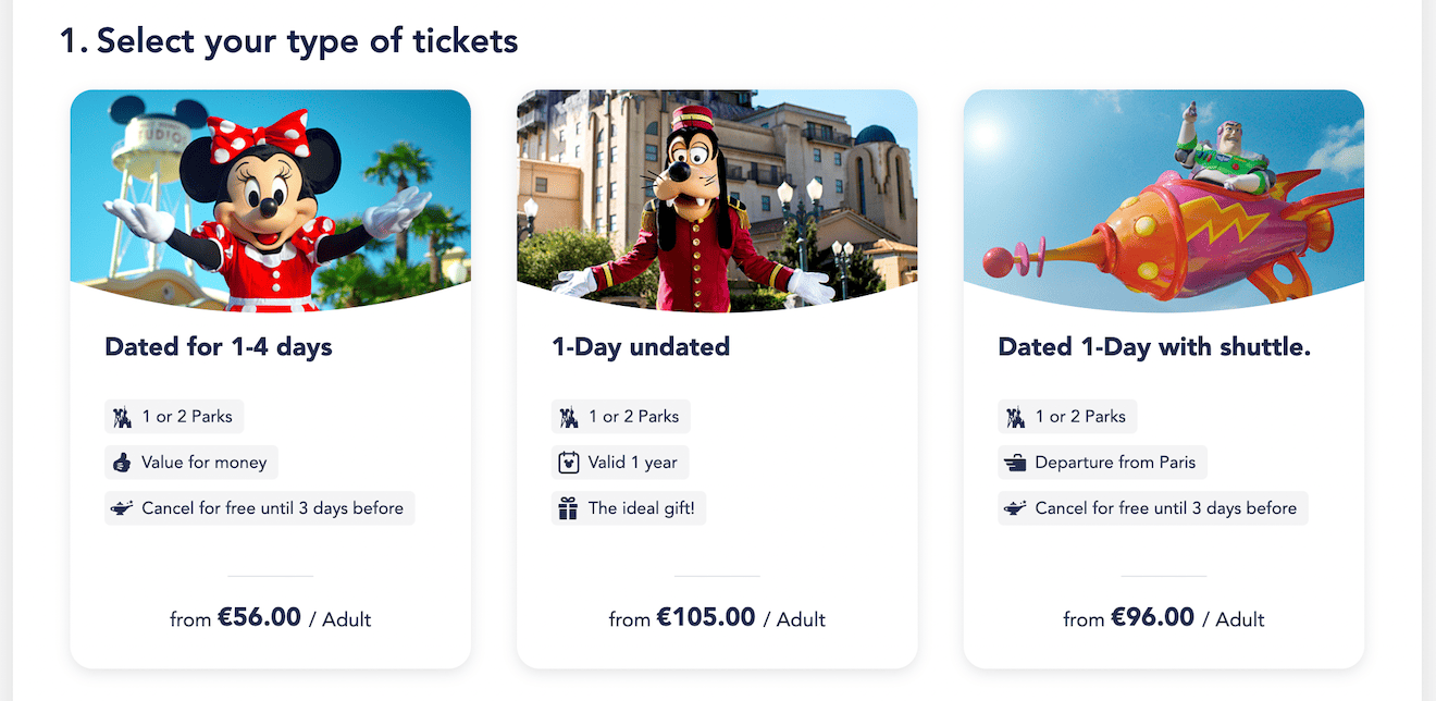 Types of tickets Disneyland Paris