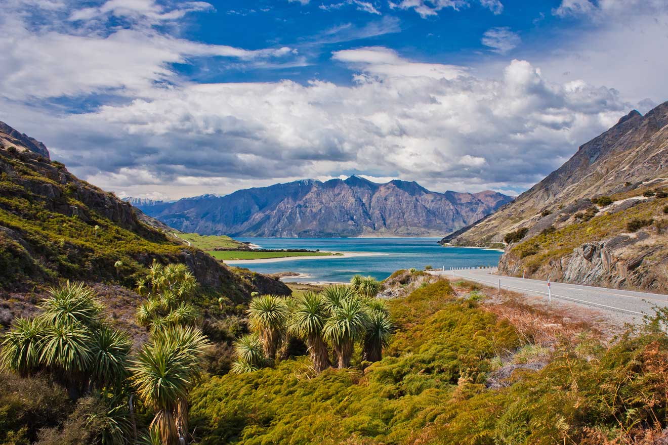 Beatiul Blue Hawea Lake Near Town Of Wanaka In New Zealand, High