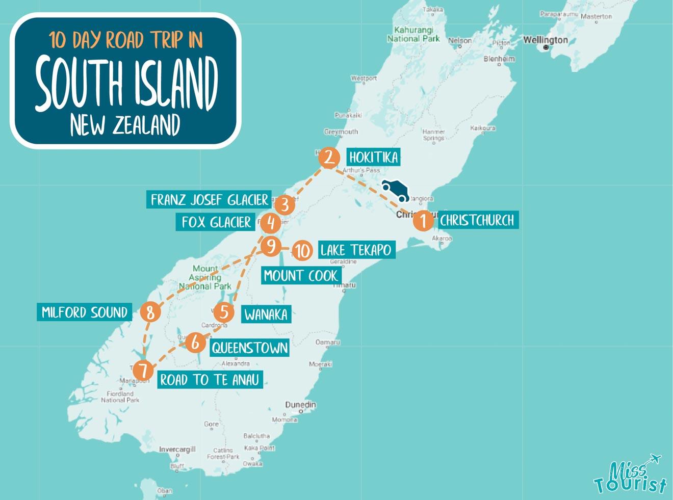new zealand south island road trip route