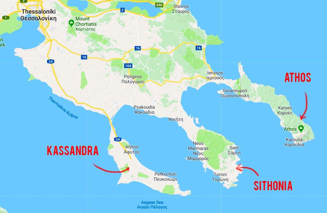 Things to do in Sithonia, a peninsula of Halkidiki in Greece map with text