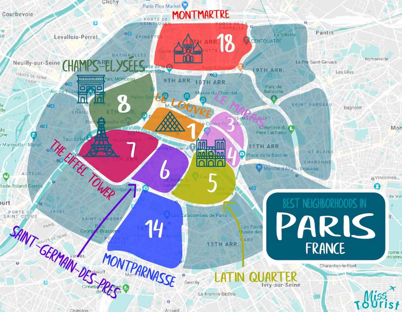 Best Areas To Visit In Paris Map Neighborhoods France Stay Attractions ...