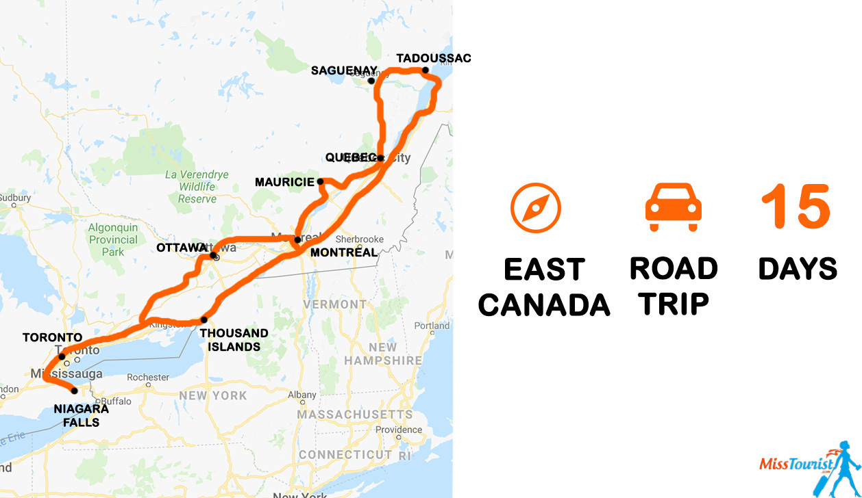 The best of Canada 2 weeks road trip itinerary map