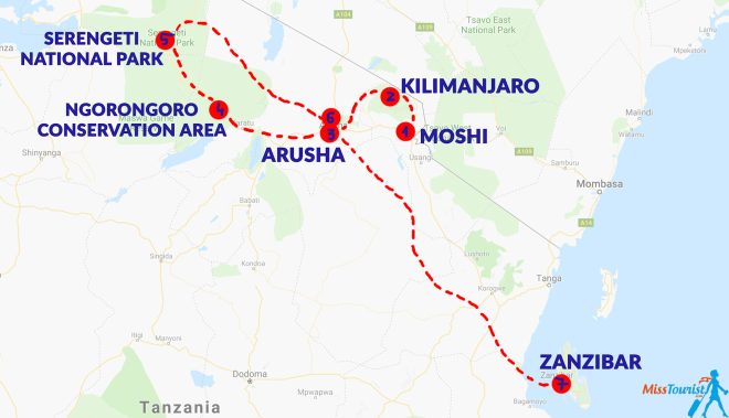 A Perfect 3-week Itinerary for your Tanzania Trip itinerary map