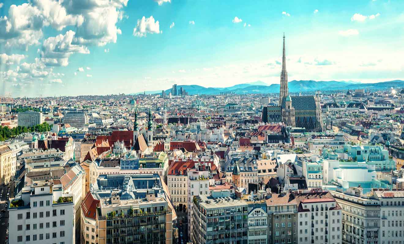 A view of the city of vienna from the top of a building.