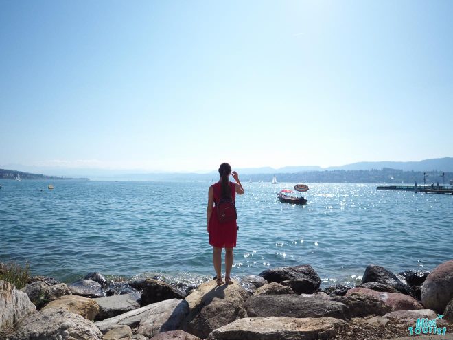 zurich seaside boats woman