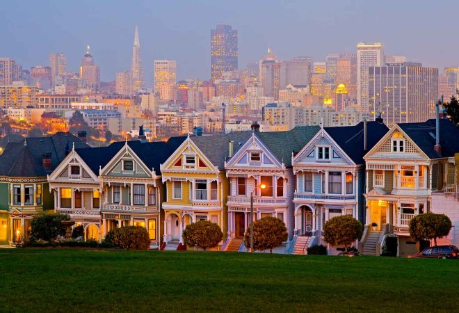 alamo square at night,  where to stay in san francisco