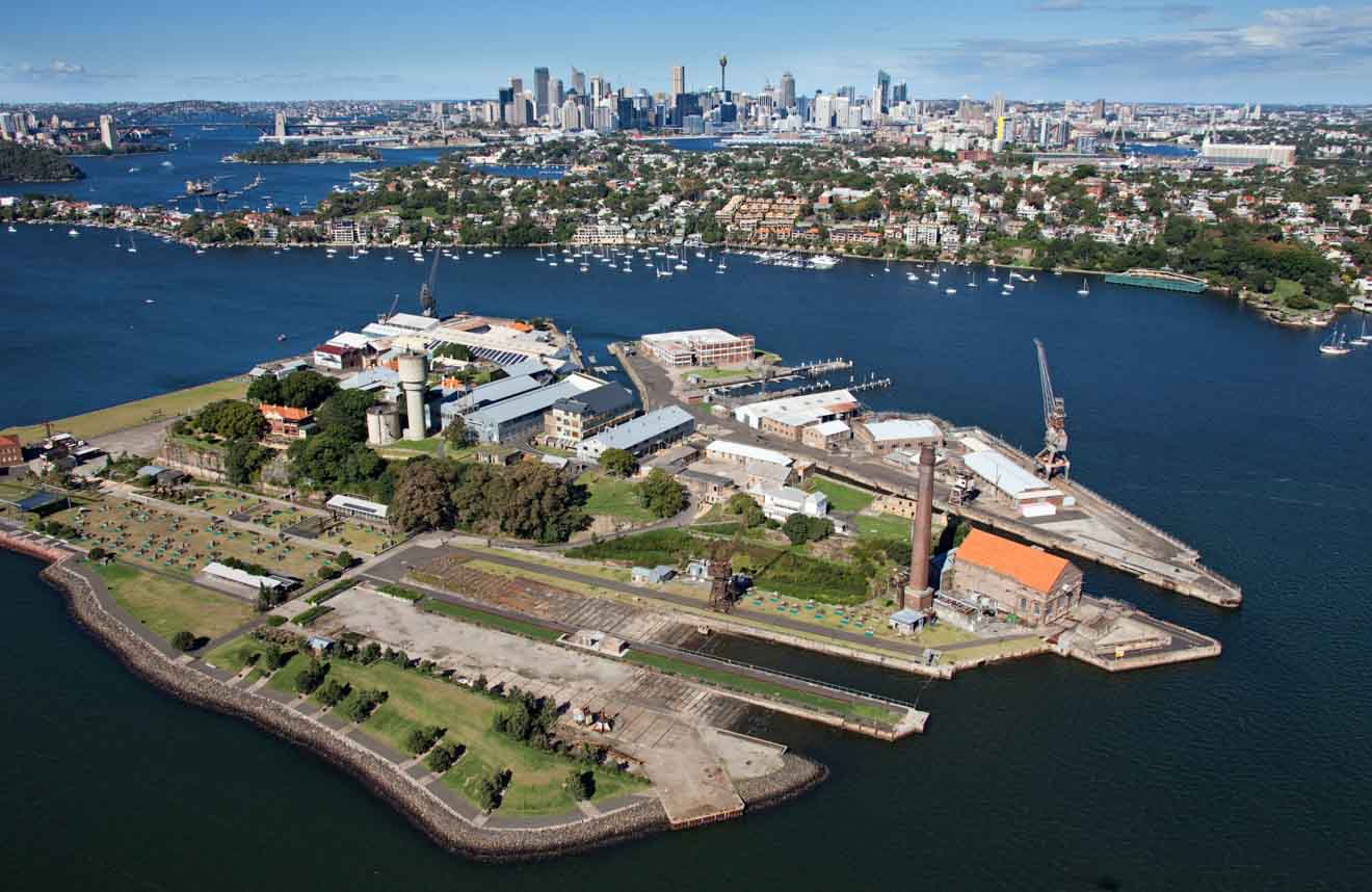 Aerial view of Cockatoo Island on Sydney Harbour Tour