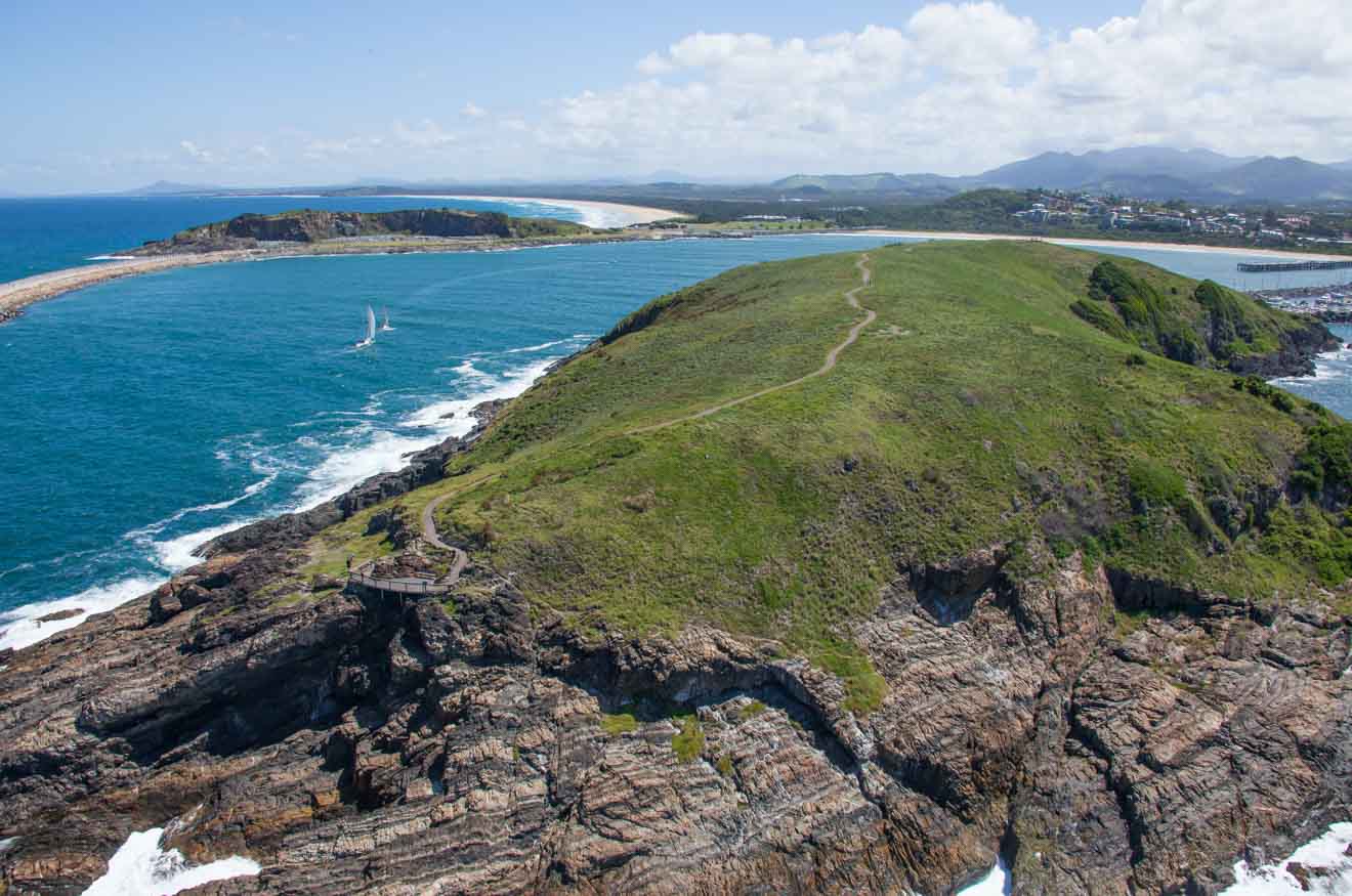 Coastal aerial of Muttonbird Island Nature Reserve Coffs Harbour