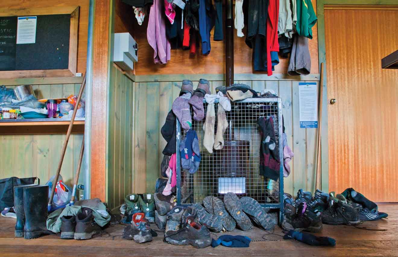 Garments in Pelion Hut on the Overland Track