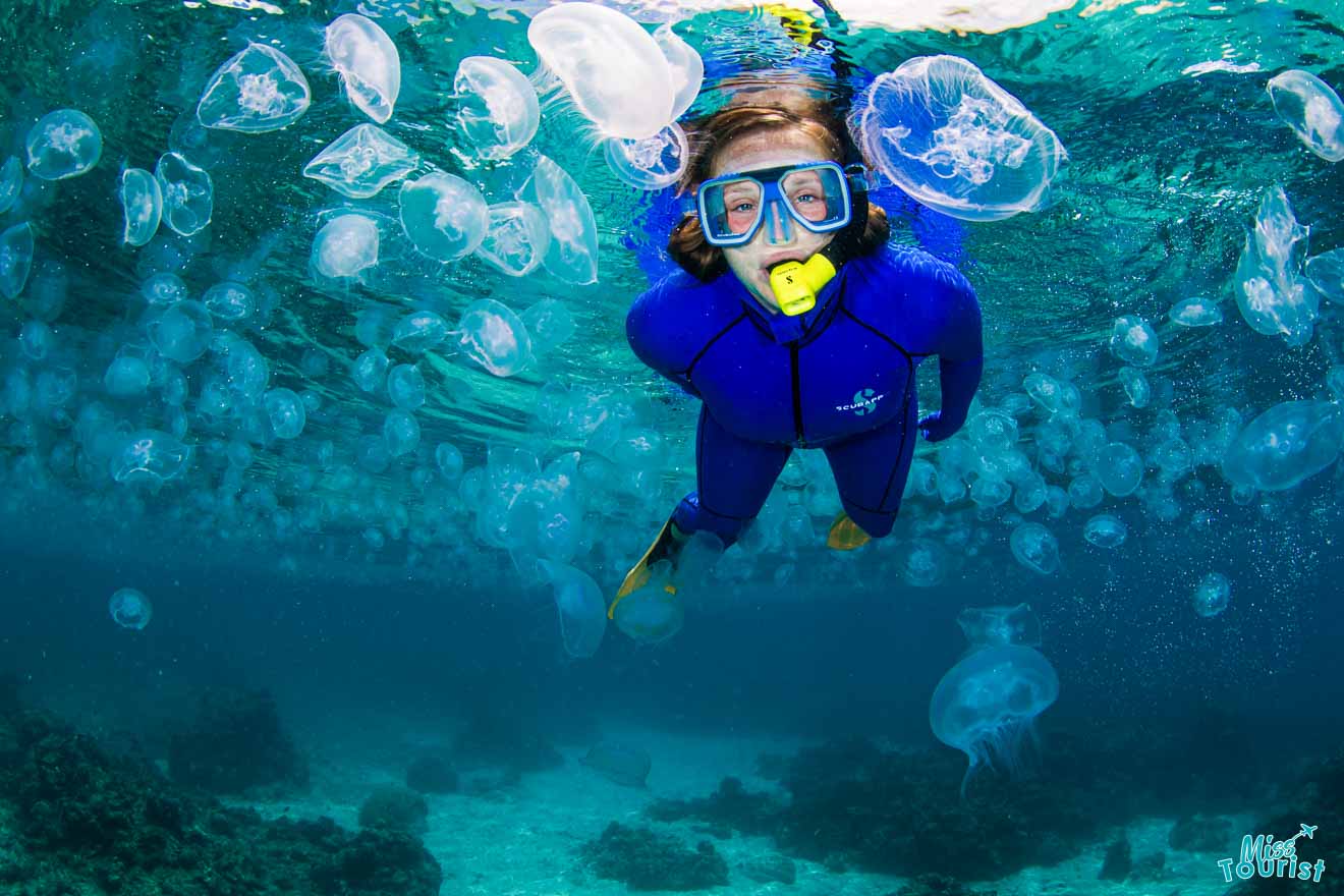 a woman that snorkels through the great barrier reef in hervey bay