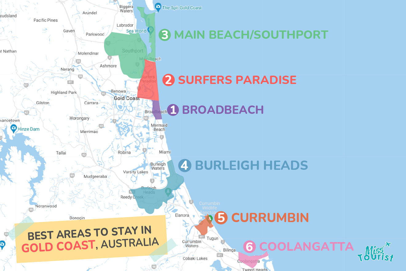 Map of best places to stay Gold Coast 1
