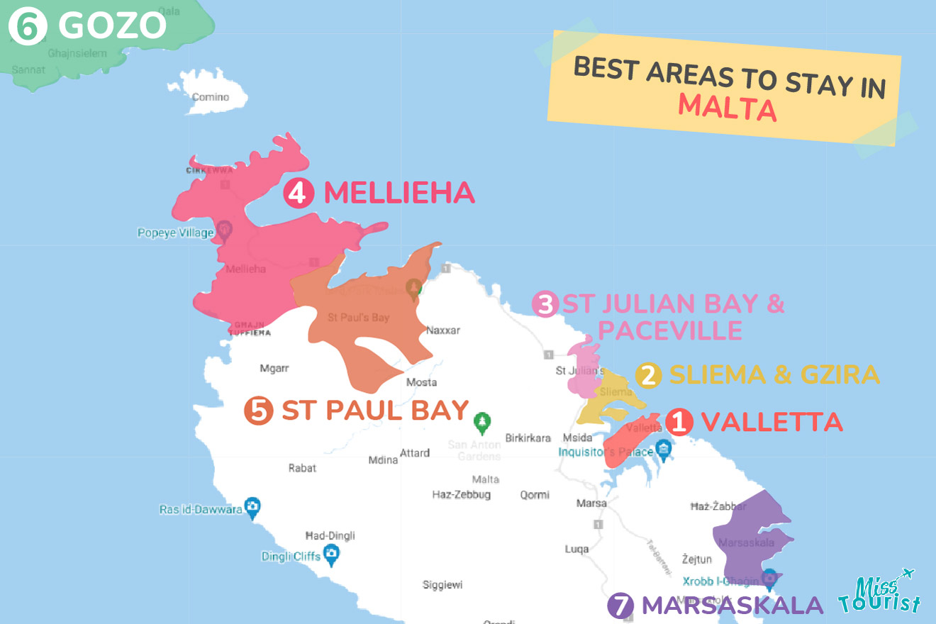 Map of best places to stay Malta new