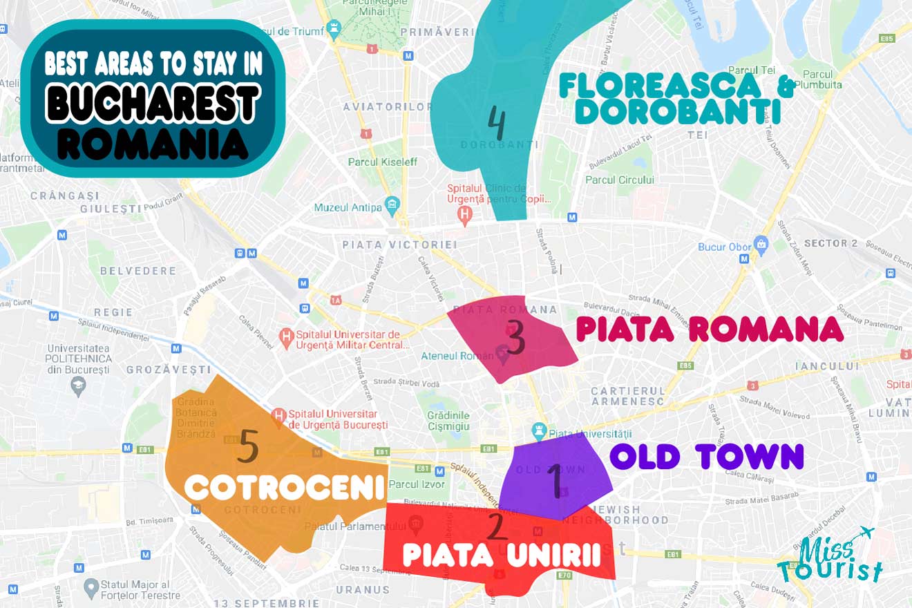 Map of best place to stay in bucharest