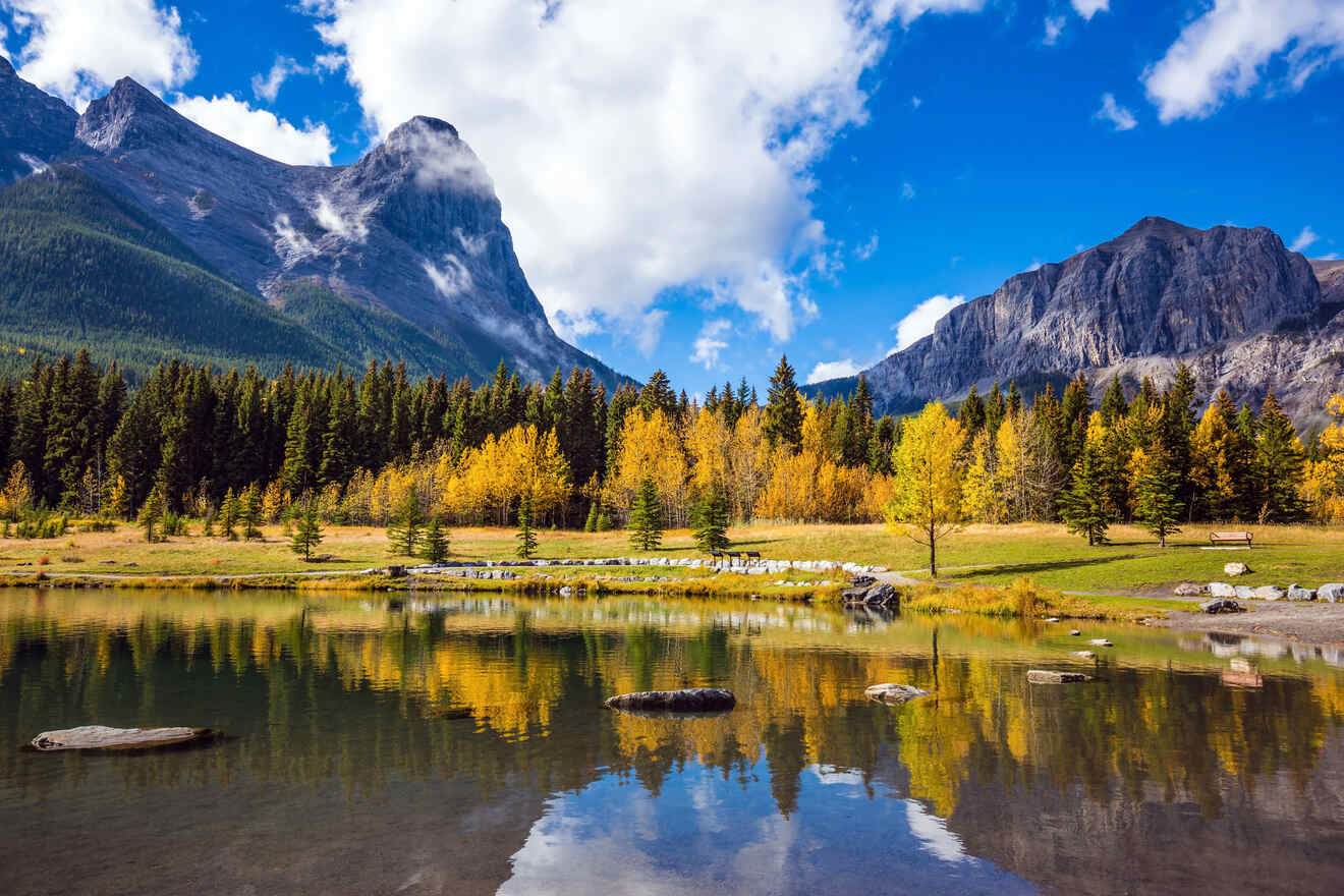 a lake surrounded by mountains and trees