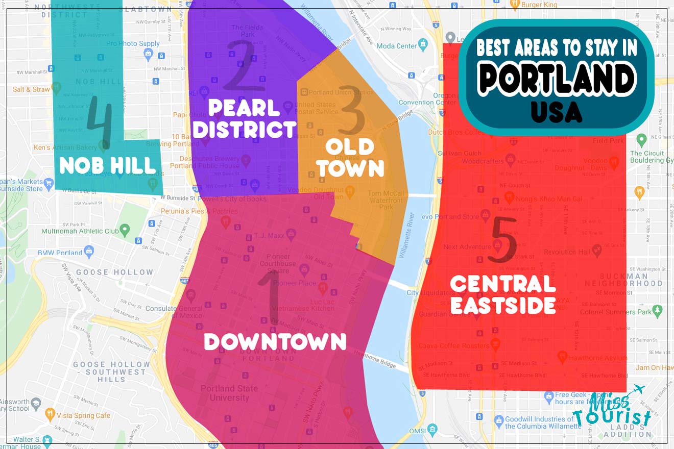 PORTLAND Map of the best areas to stay