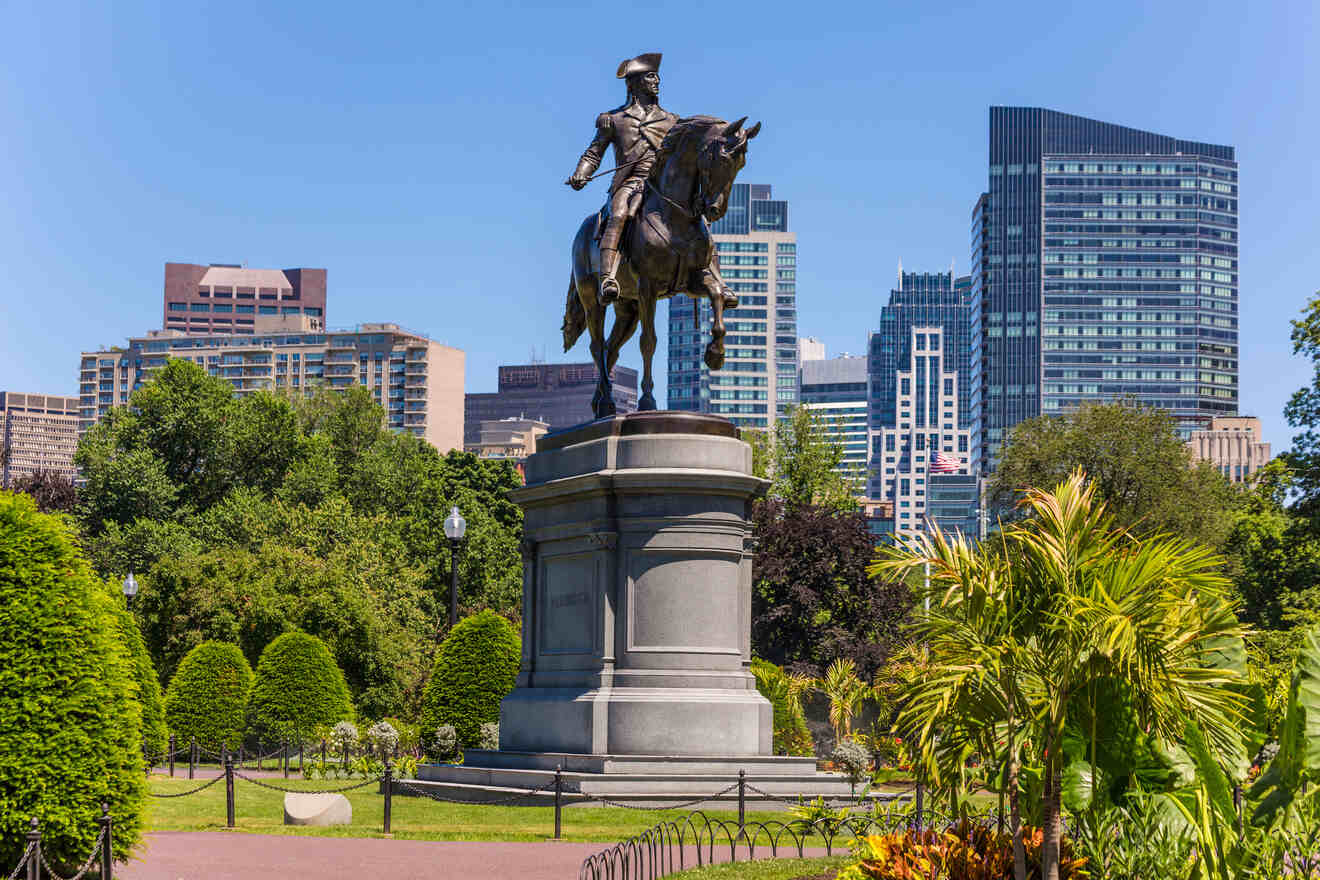 statue of a man on a horse in Boston Public Garden