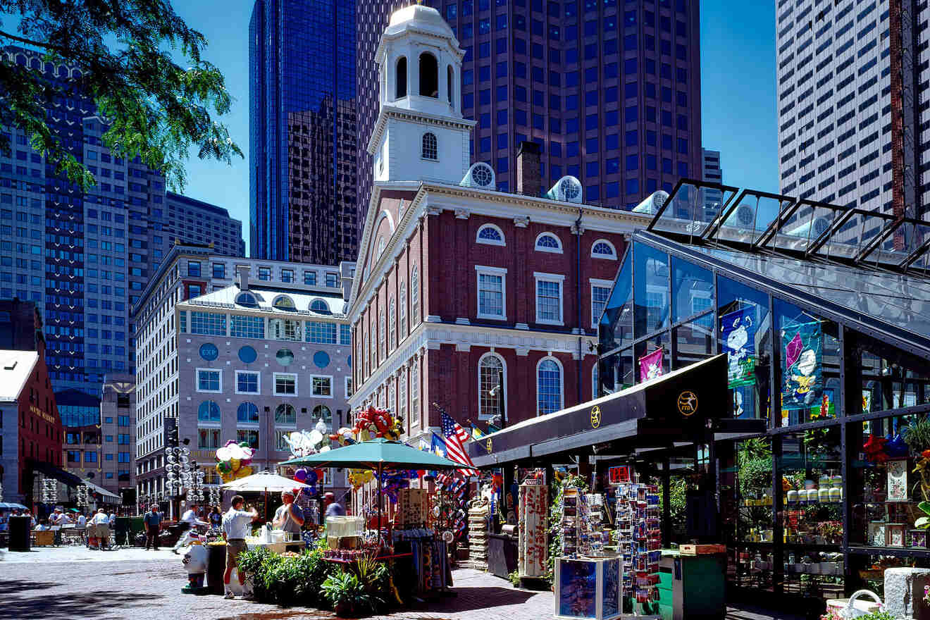 a street with buildings and people