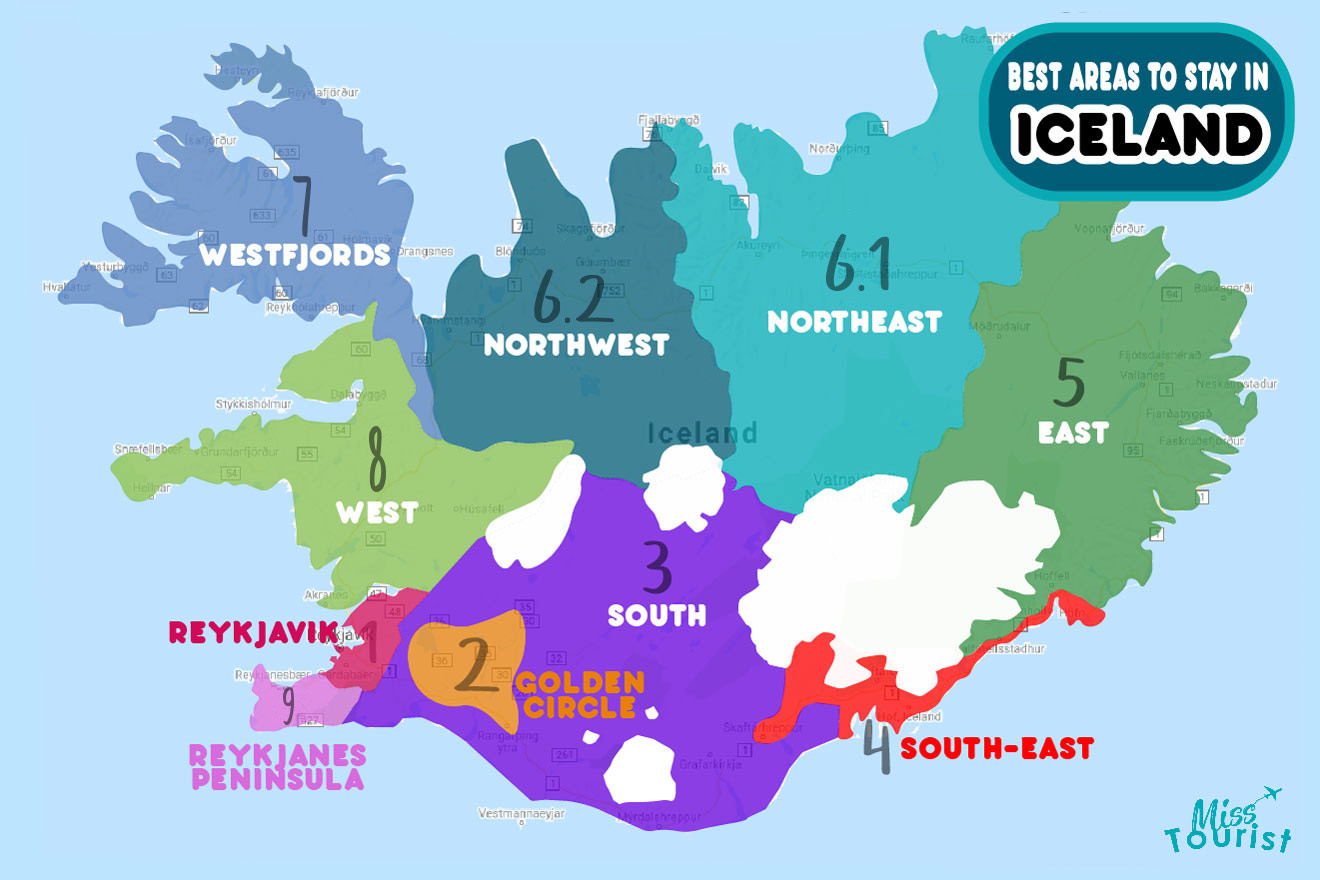 ICELAND MAP of all areas to stay