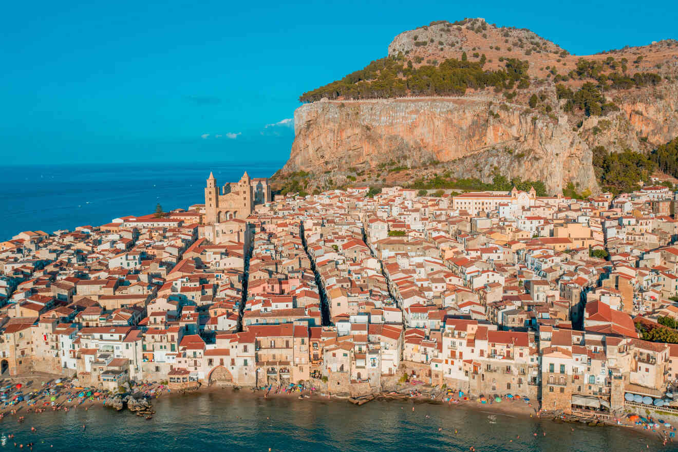 An aerial view of a town in sicily.