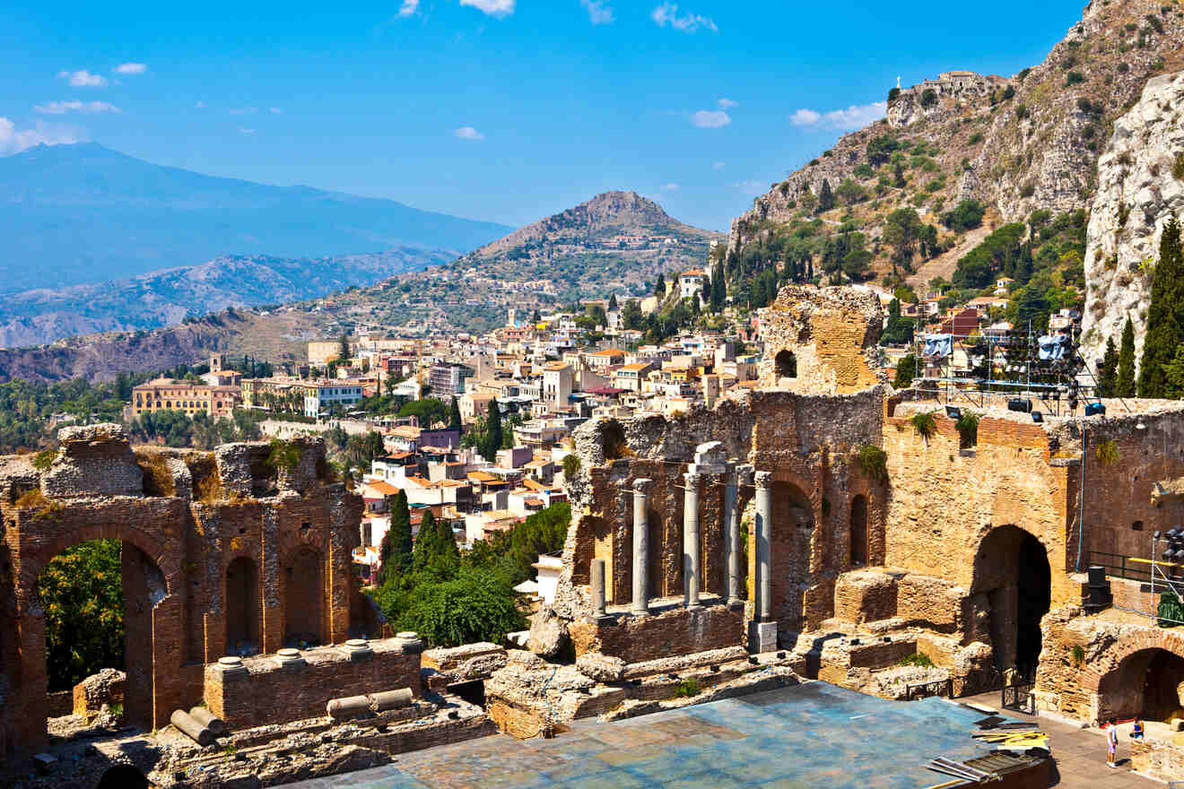 The ruins of an ancient city in Taormina, Sicily.