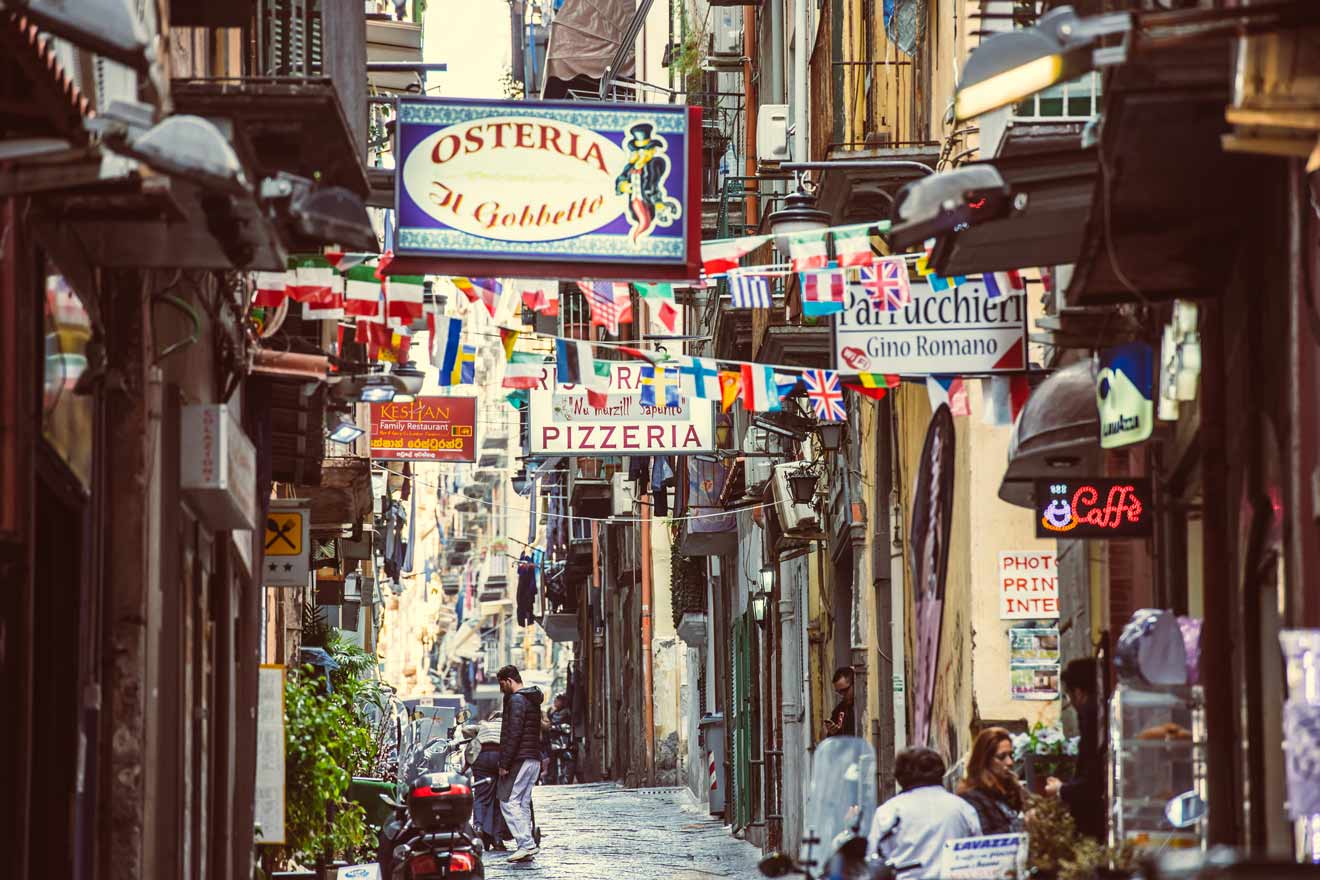 A narrow street in Posillipo, Naples, Italy.