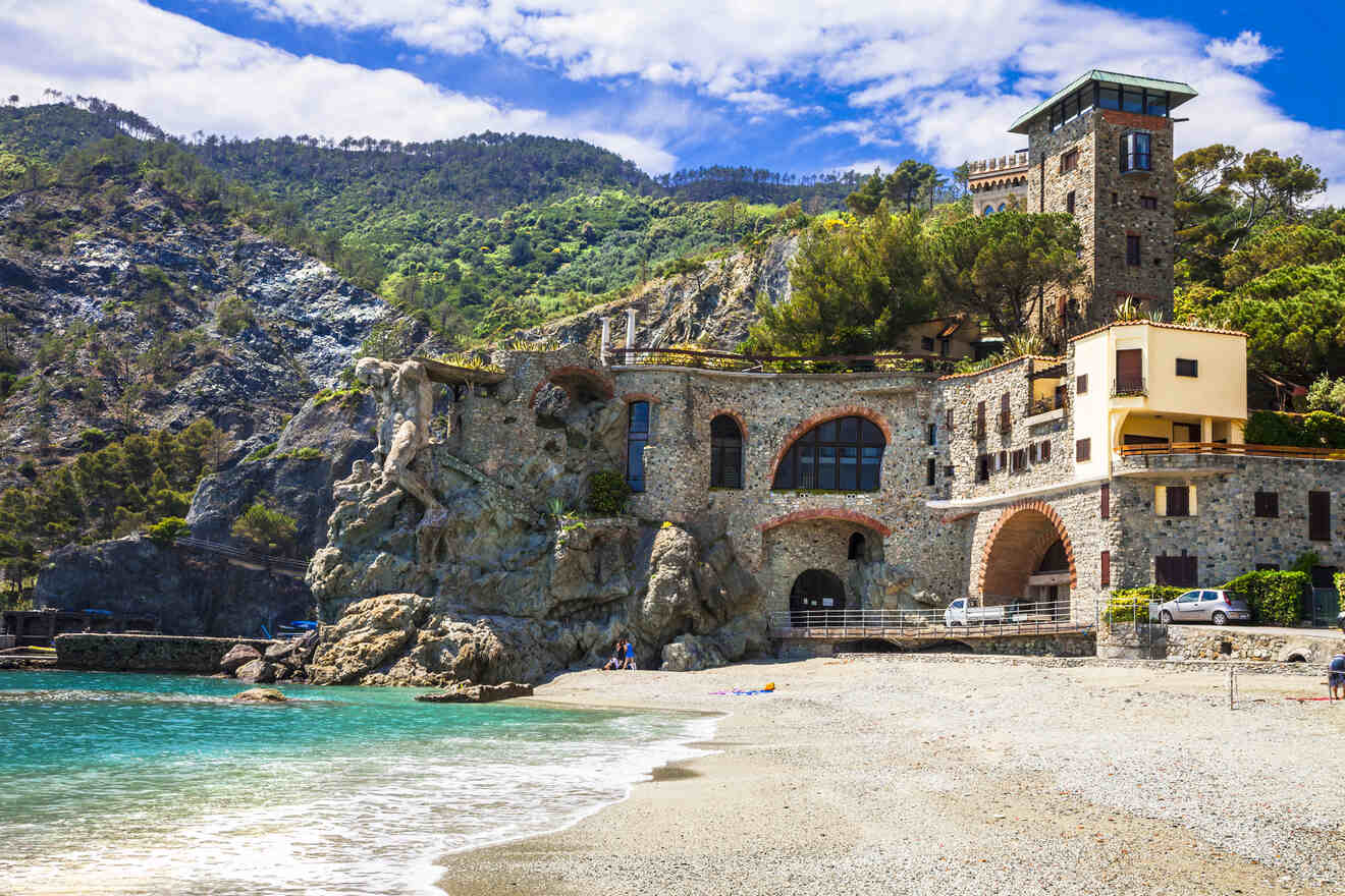 Unique stone architecture of a Cinque Terre beachfront property, showcasing the blend of natural beauty and historic design along the Italian Riviera