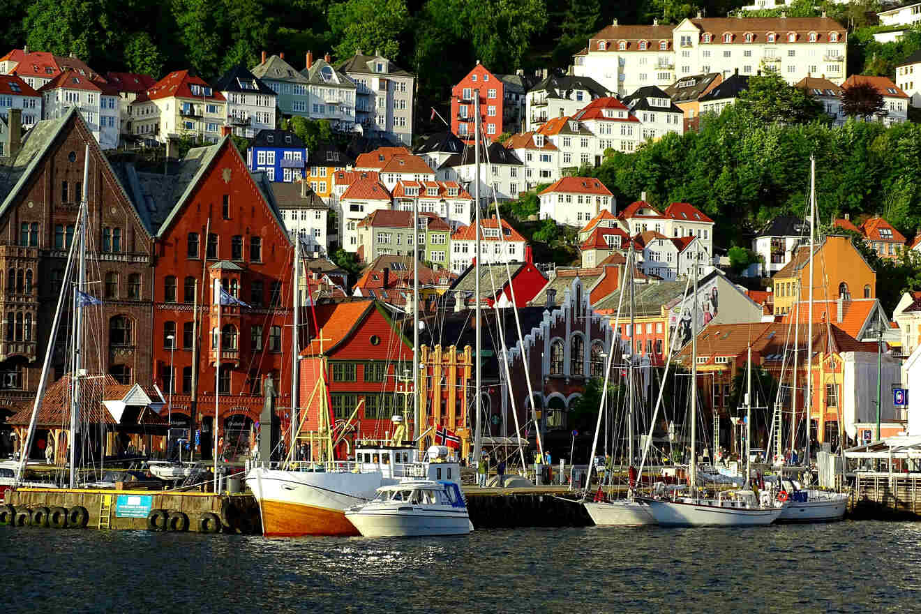 A view of Bergen from the water side, overlooking the particular architecture and layout of the city.