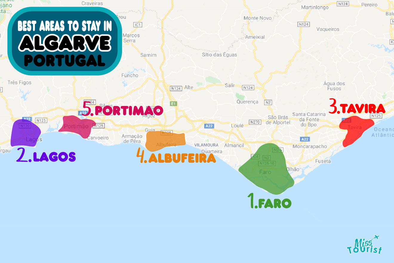 Map of the Algarve Region in Portugal