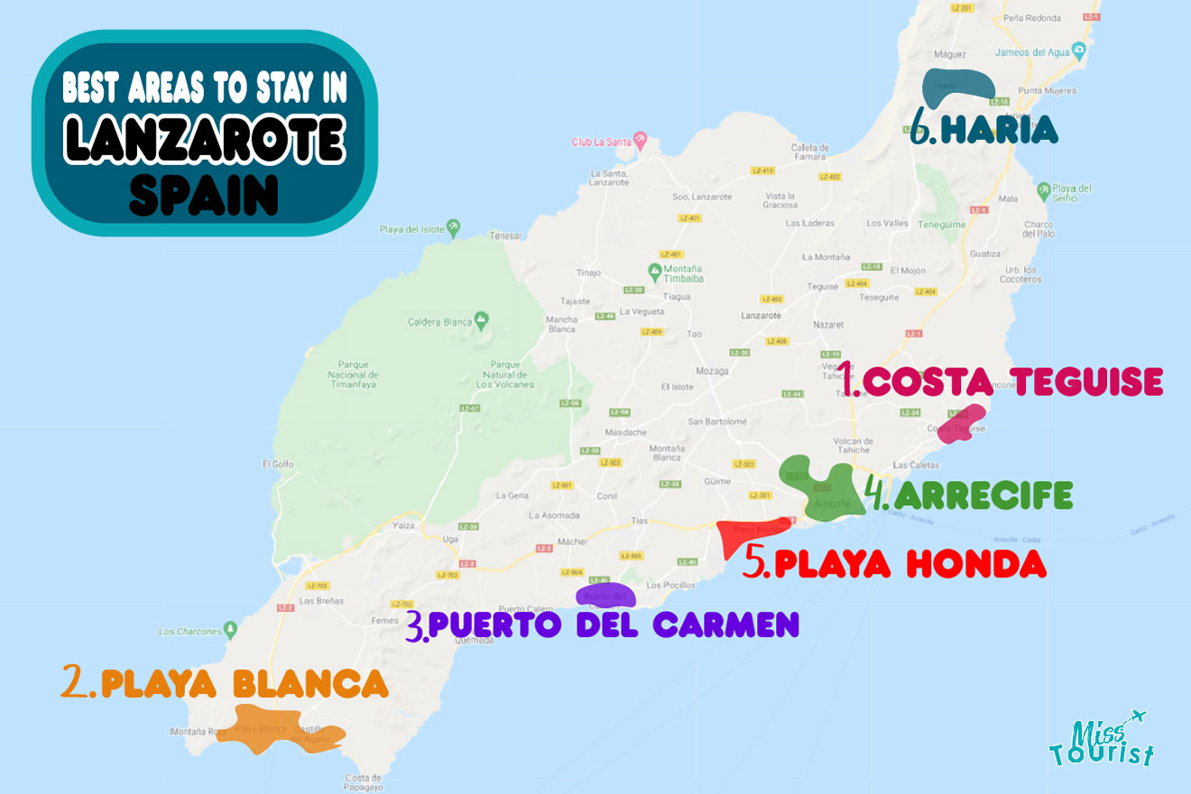 Map of the Best neighborhoods in Lanzarote