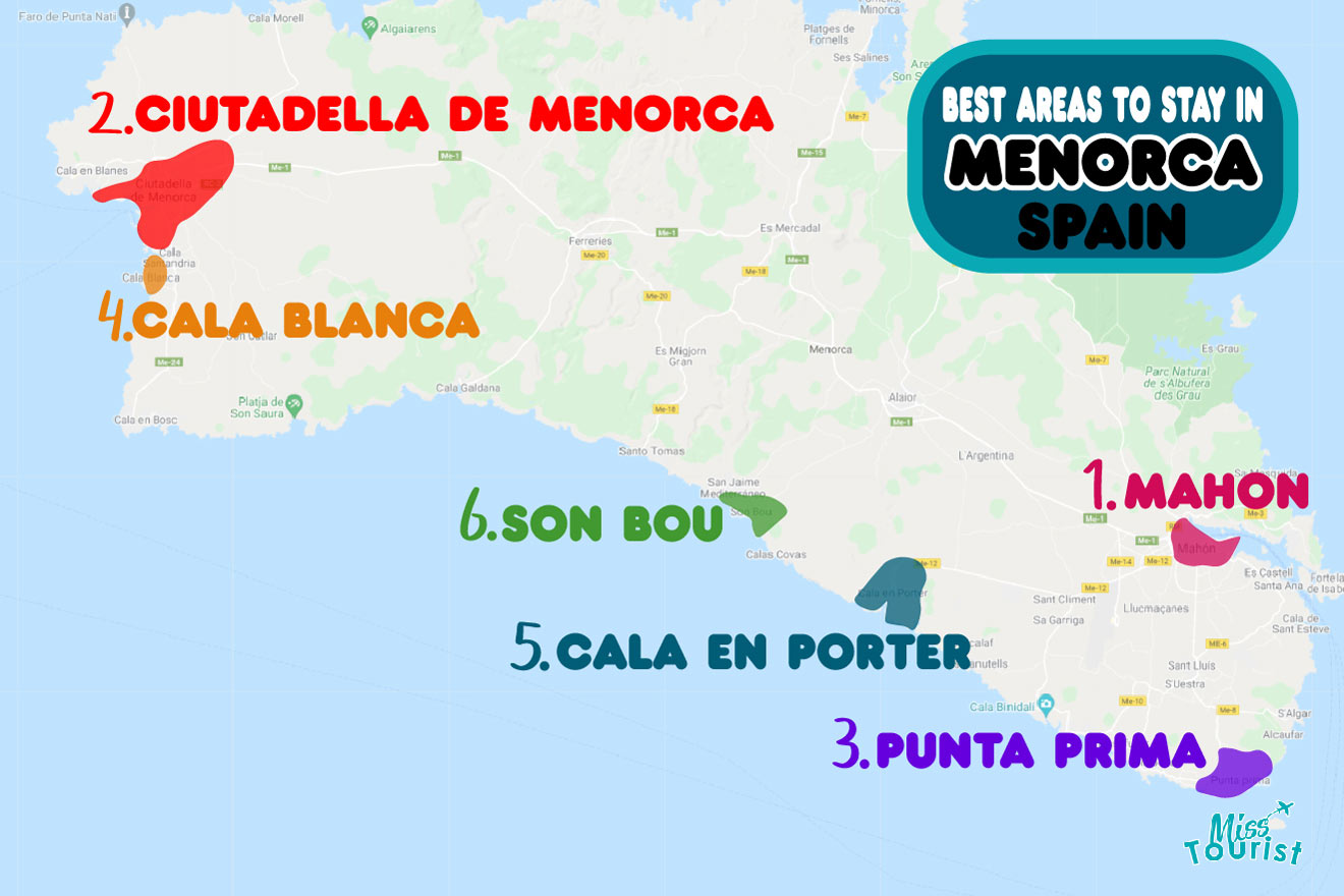 Map of the Best neighborhoods in Menorca