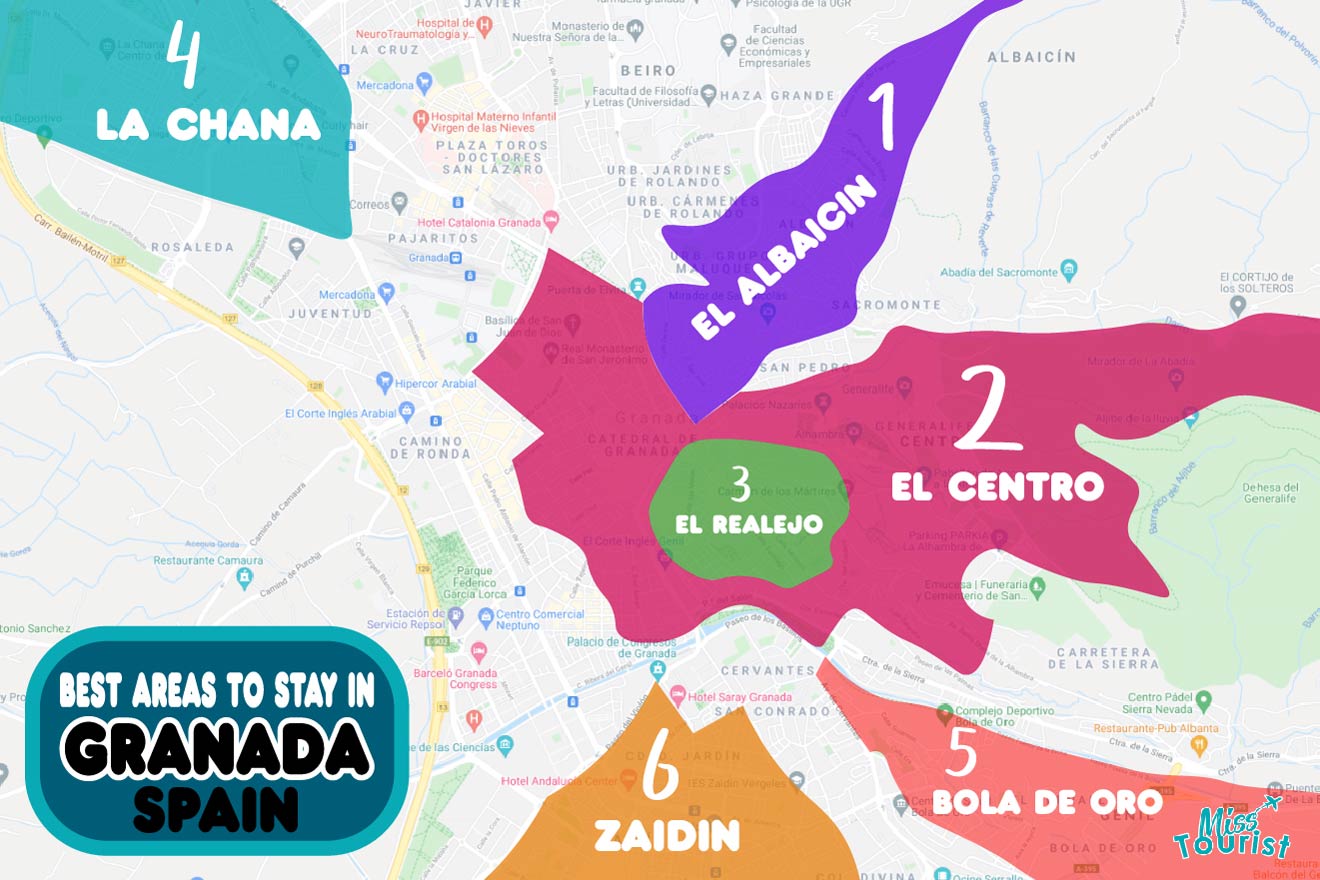 Map of best areas in Granada Spain