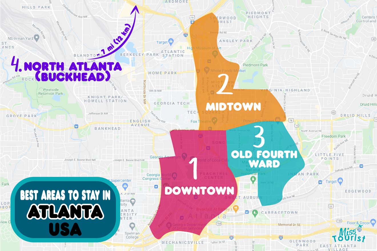 Map of best areas to stay in Atlanta