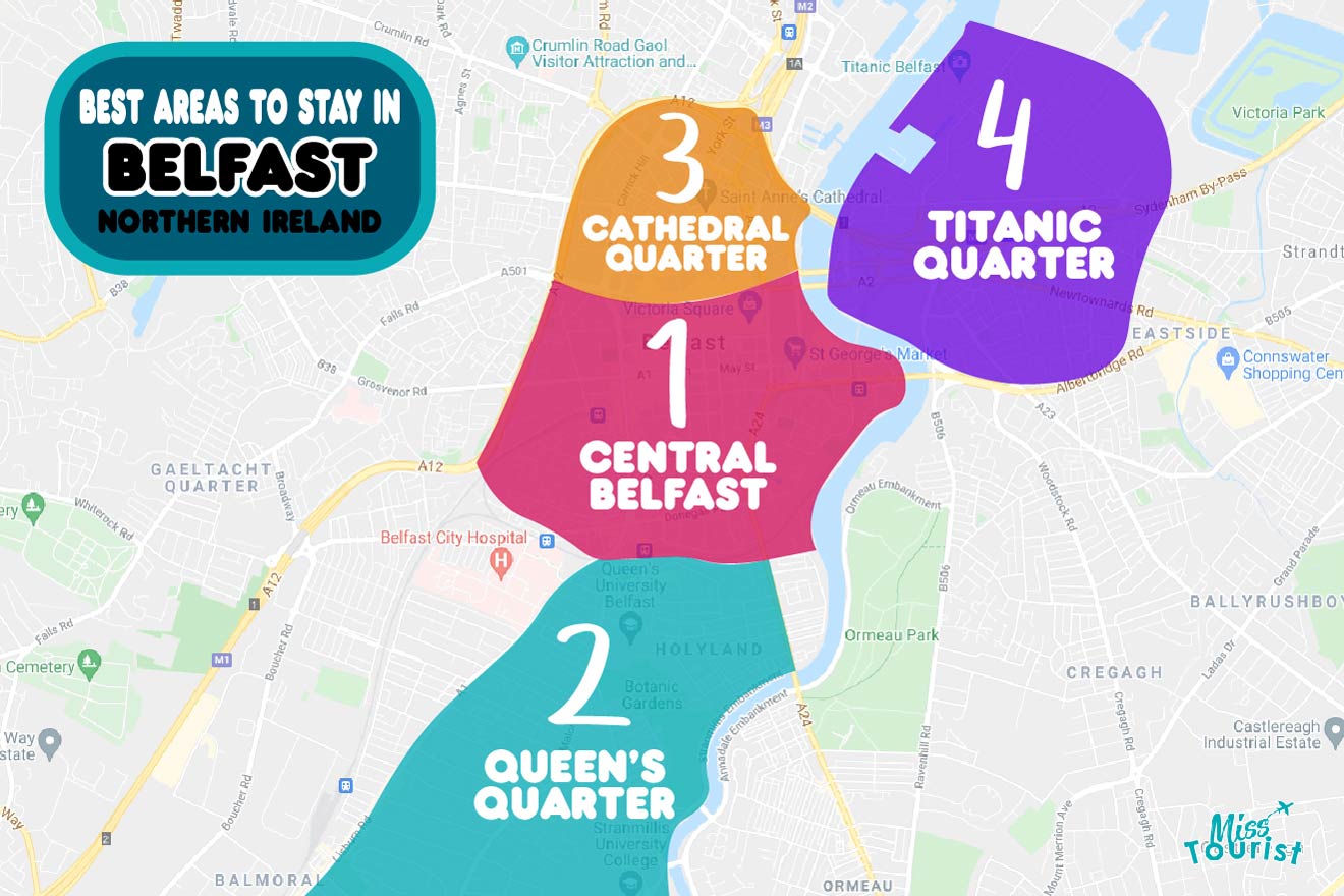 Map of best areas to stay in BELFAST