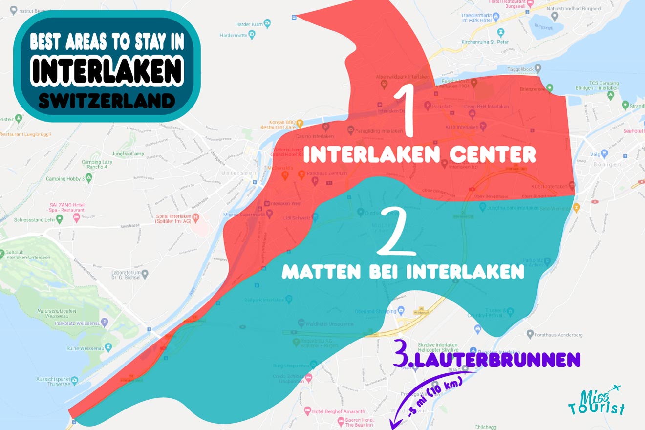 Map of best places to stay in Interlaken Switzerland