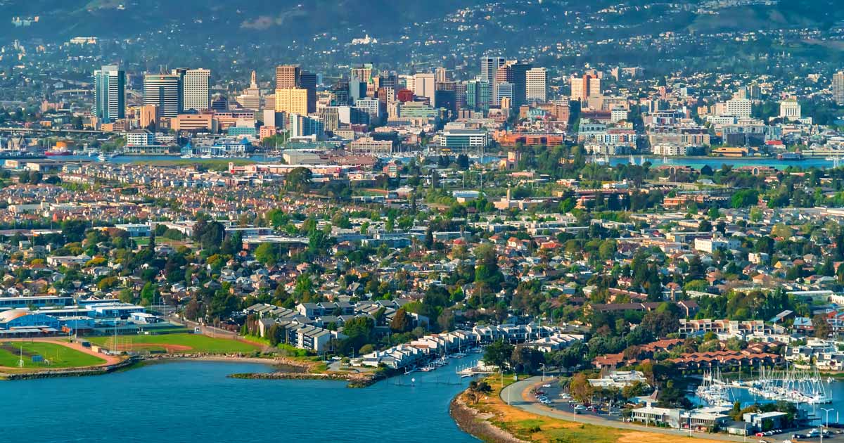 Aerial view over Oakland California
