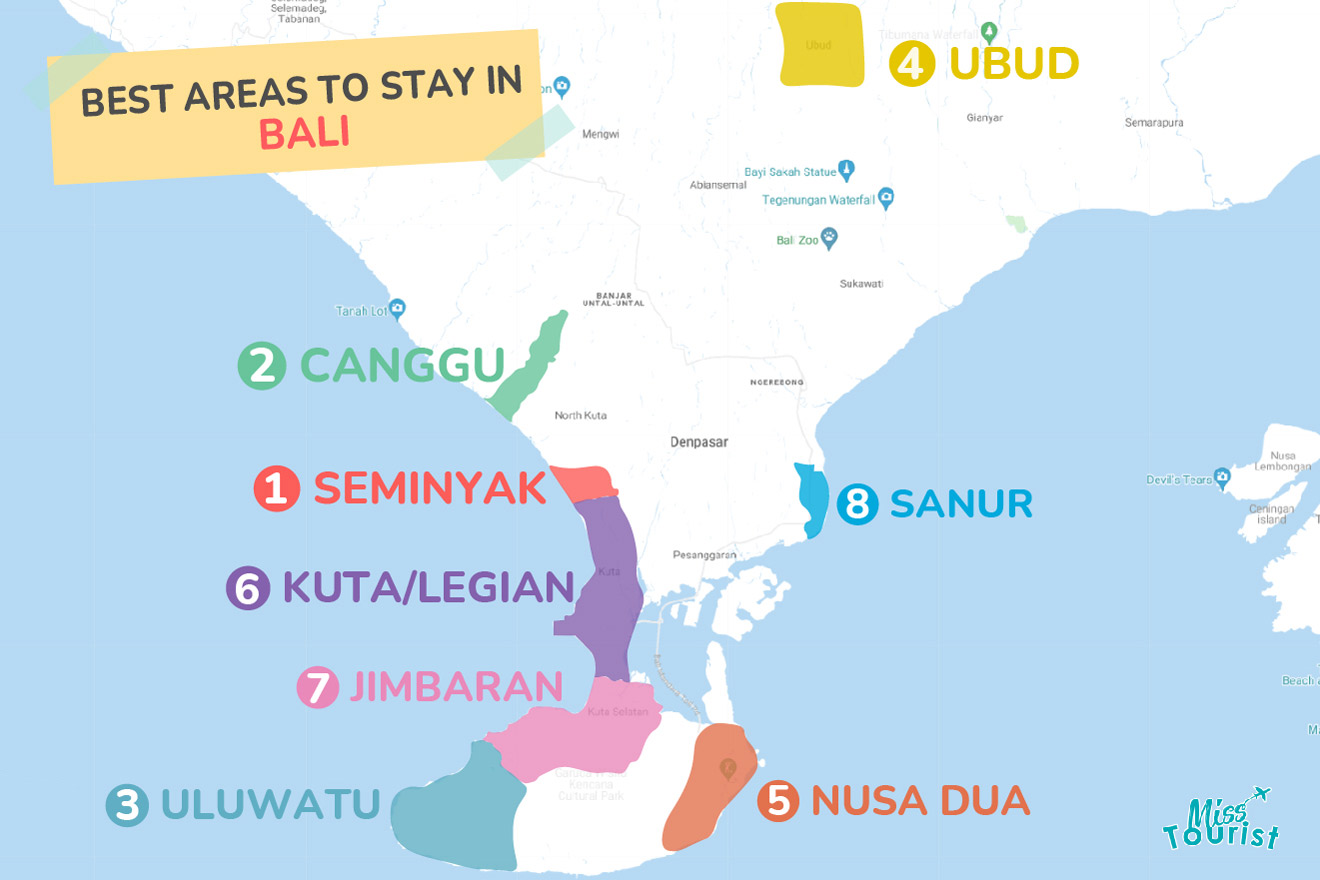 Map of best places to stay Bali