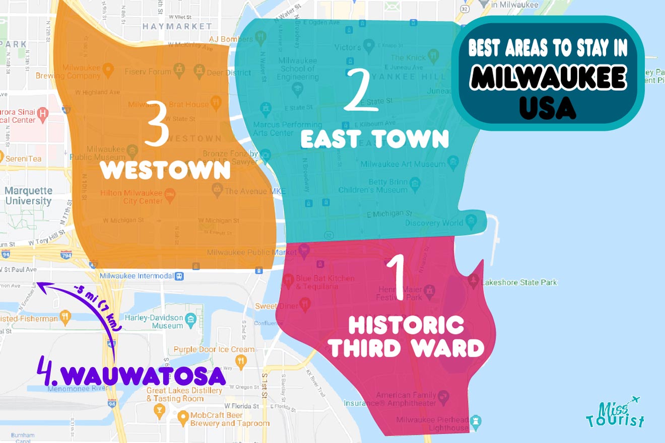 Map of best places to stay Milwaukee