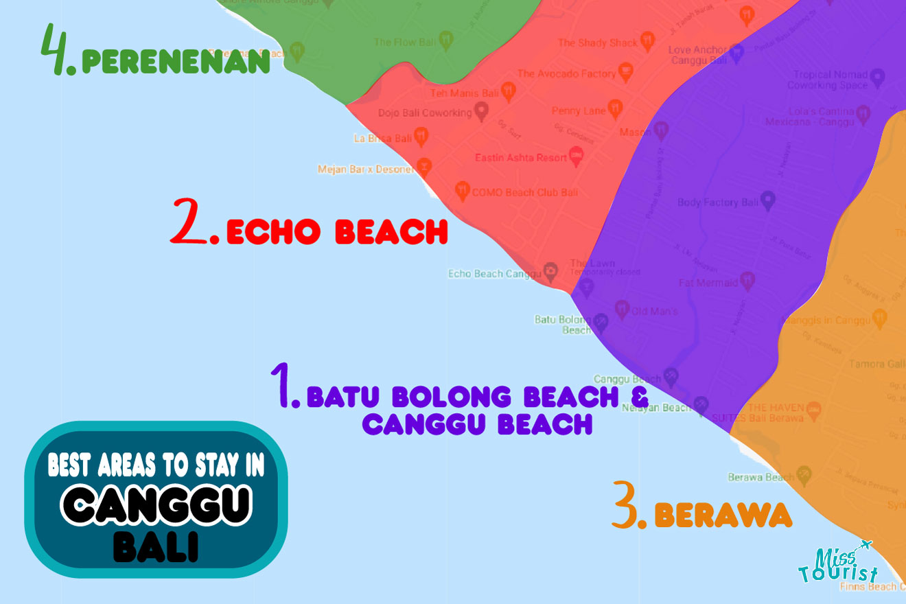 Map Of Best Places To Stay In Canggu 
