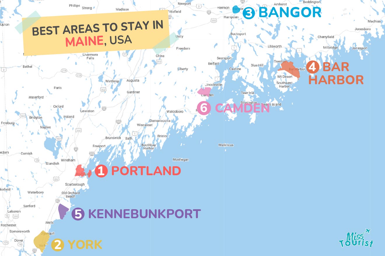 Map of best places to stay Maine