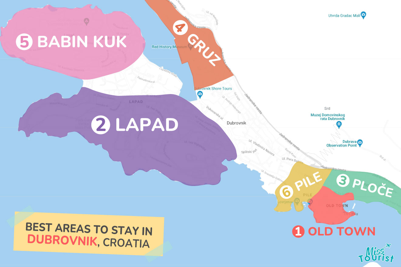 Map of best places to stay in Dubrovnik