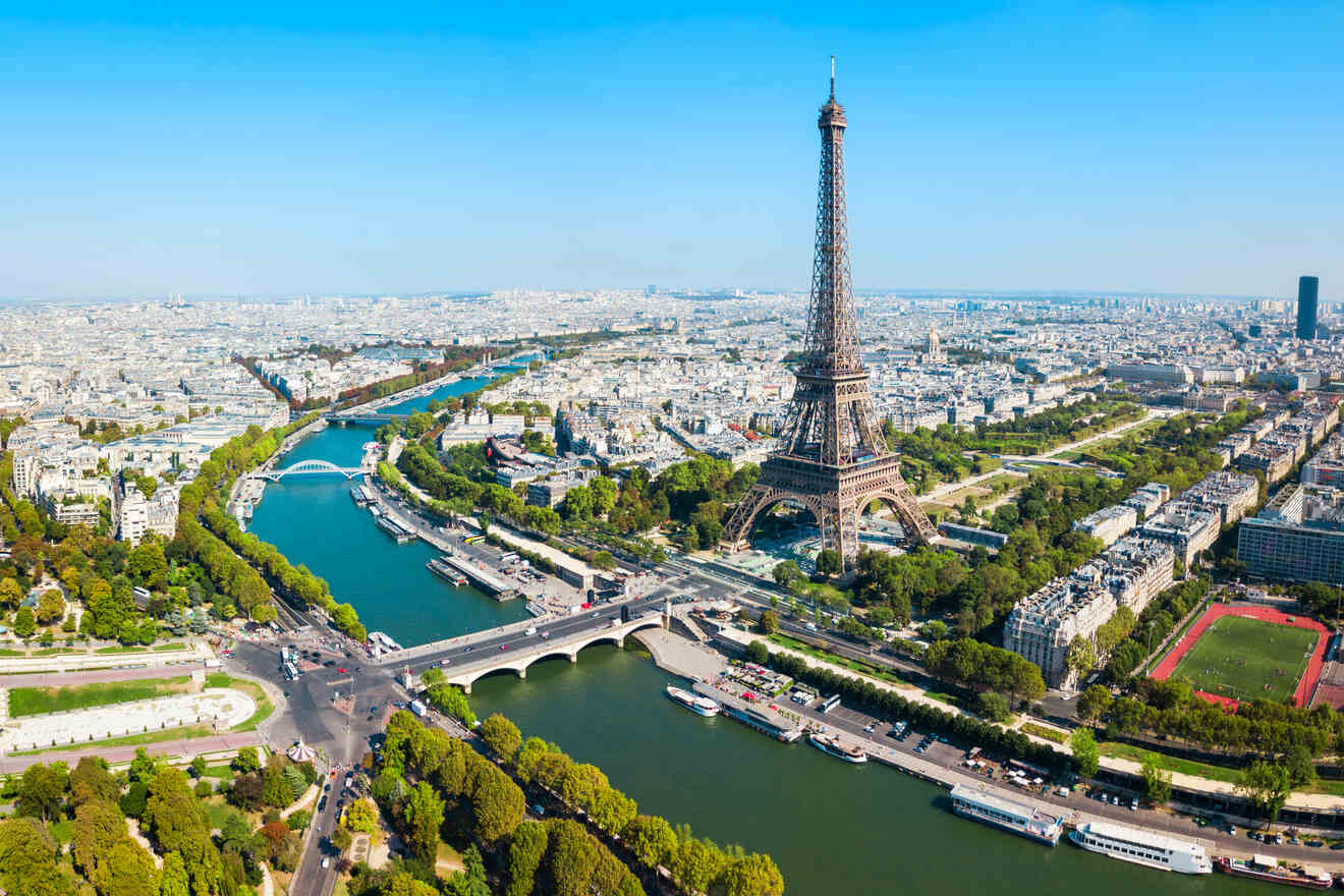 Aerial view of paris with the seine river running through it