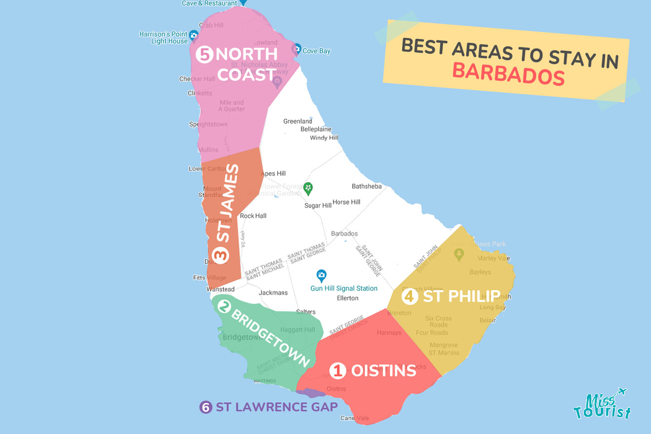 Map of best places to stay Barbados