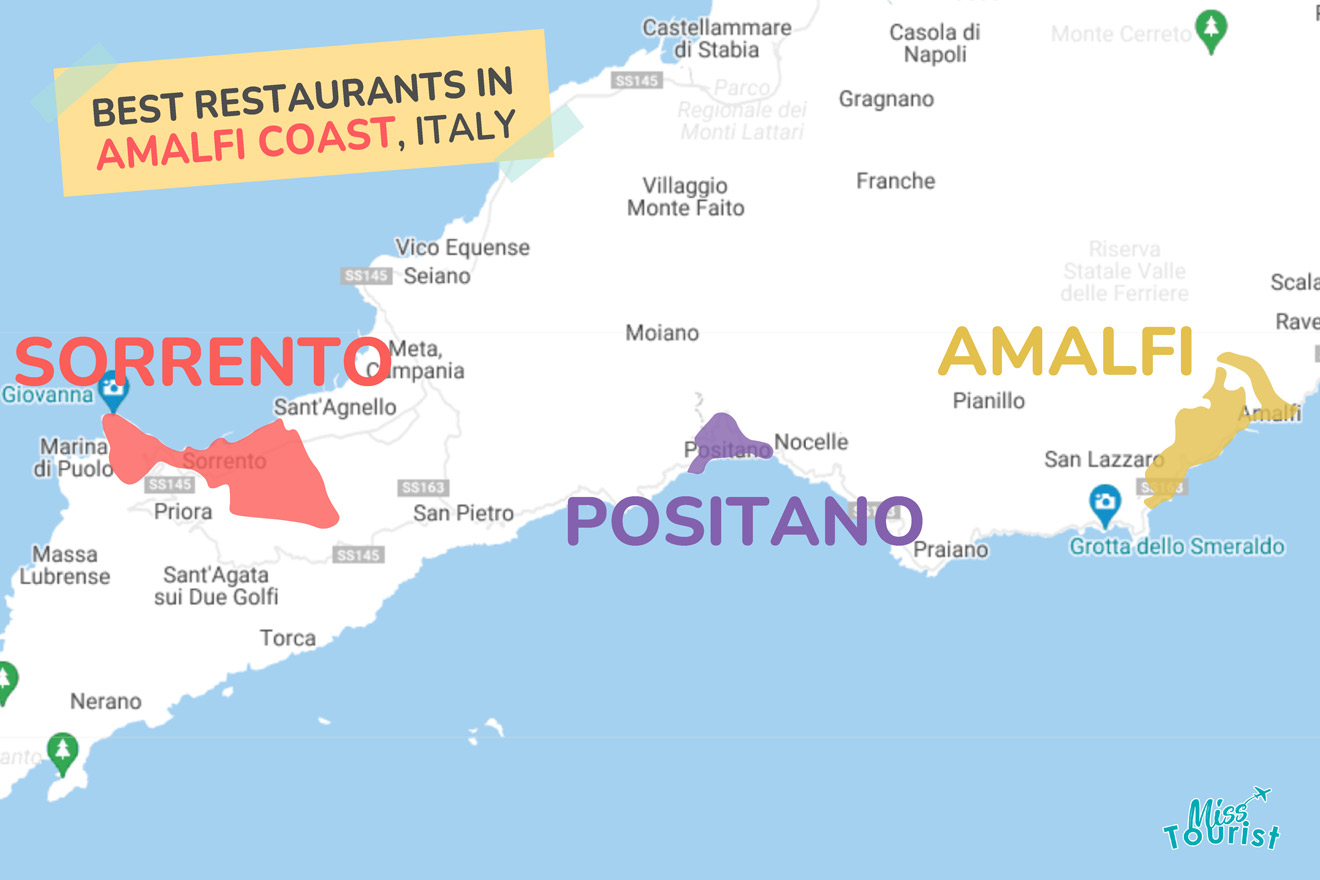 Map of best Restaurants Amalfi Coast