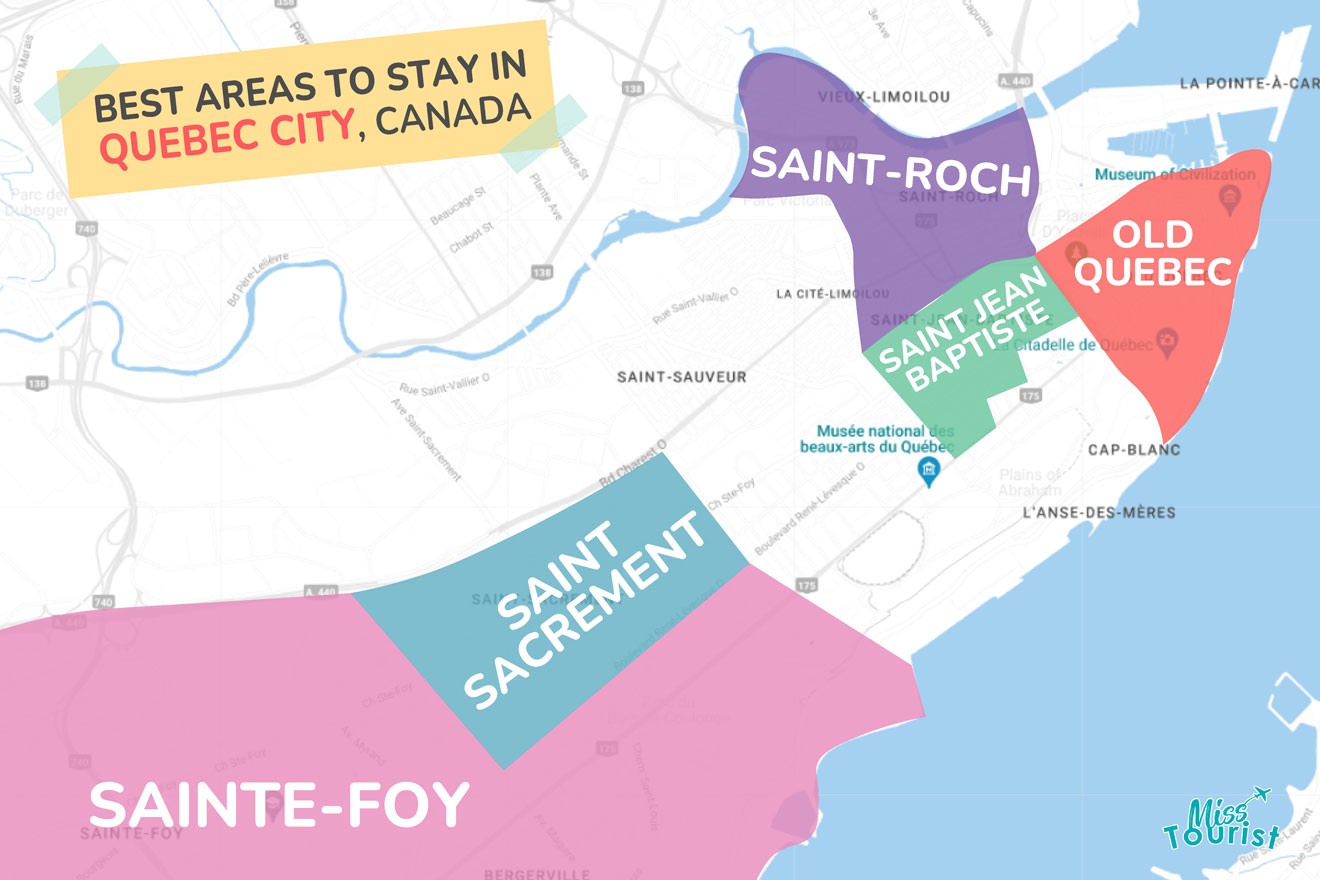 Map of best hotels to stay Old Quebec City