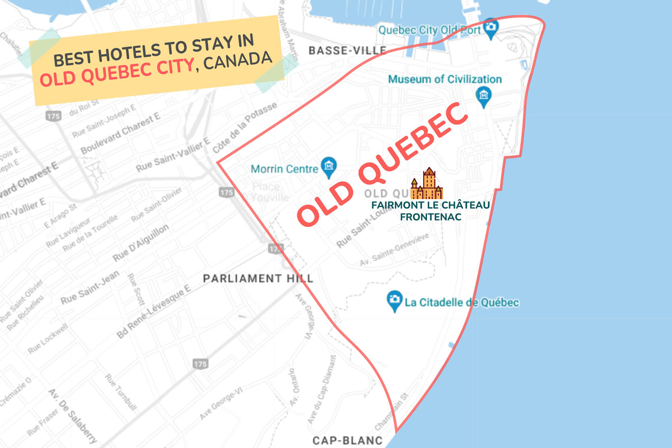 Map of best places to stay Old Quebec City